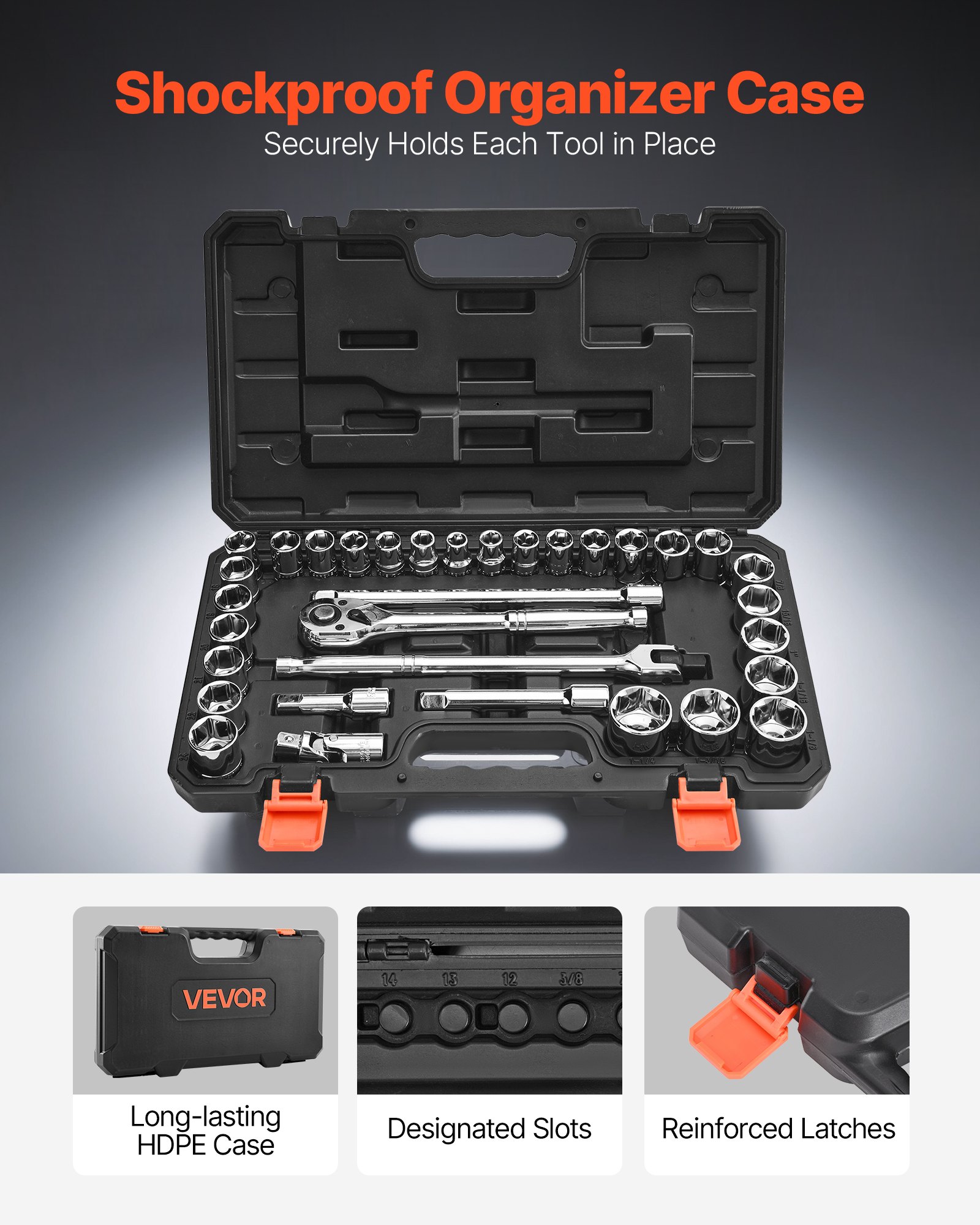 VEVOR Socket Set, 33 Pieces, 12.7 mm Drive Socket and Ratchet Set, SAE and Metric, Mechanic Tool Kit with Ratchet Wrench, Extension Bar and Storage Case, CR-V Alloy Steel, for Automotive Repair