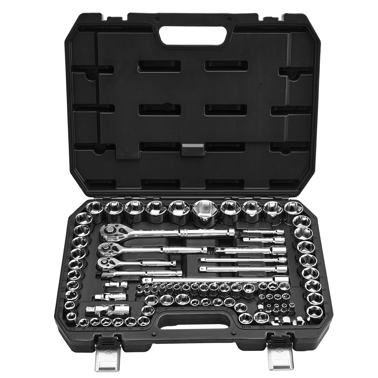 VEVOR Socket Set, 86 Pieces, 9.5 & 6.4 & 12.7 mm Drive Socket and Ratchet Set, SAE and Metric, Mechanic Tool Kit with Ratchet Wrench, Accessories and Storage Case, CR-V Alloy Steel, for Auto Repair
