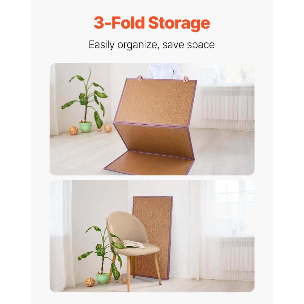 VEVOR Colchón de Tatami Japonés Plegable de 2032 x 990 x 13 mm, Tatami de Ratán Natural Tejido a Mano, Colchón de Suelo Japonés Antideslizante para Dormir, Meditación, Yoga, Relajación, Marrón