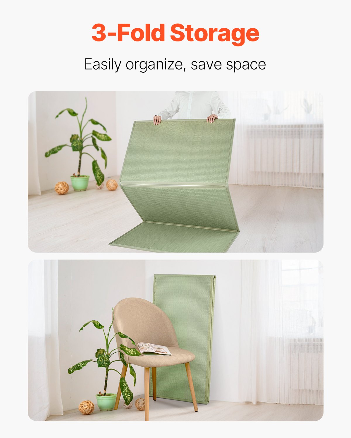 VEVOR Colchón de Tatami Japonés Plegable de 2108 x 990 x 13 mm, Tamaño Completo de Hierba de Junco Natural, Colchón de Suelo Japonés con Respaldo Antideslizante para Dormir, Meditación y Yoga, Verde