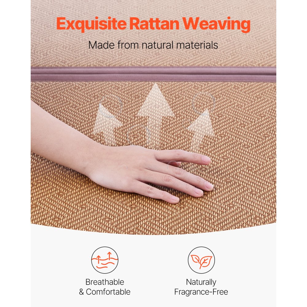 VEVOR Colchón de Tatami Japonés Plegable de 2032 x 1397 x 13 mm, Tatami de Ratán Natural Tejido a Mano, Colchón de Suelo Japonés Antideslizante para Dormir, Meditación, Yoga, Relajación, Marrón