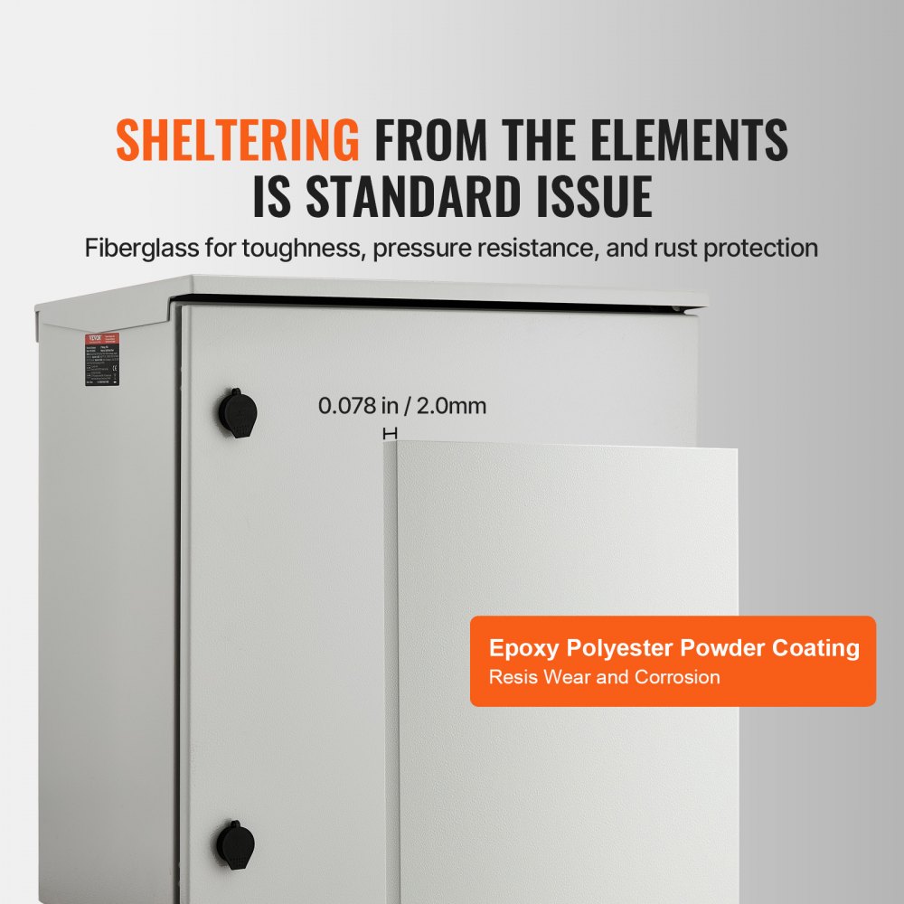 VEVOR electrical enclosure, 600x600x300 mm, NEMA 4 outdoor enclosure, IP66 waterproof & dustproof, cold-rolled steel, hinged junction box for indoor & outdoor use, with rain cover