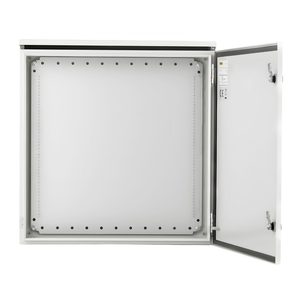 VEVOR electrical enclosure, 600x600x300 mm, NEMA 4 outdoor enclosure, IP66 waterproof & dustproof, cold-rolled steel, hinged junction box for indoor & outdoor use, with rain cover