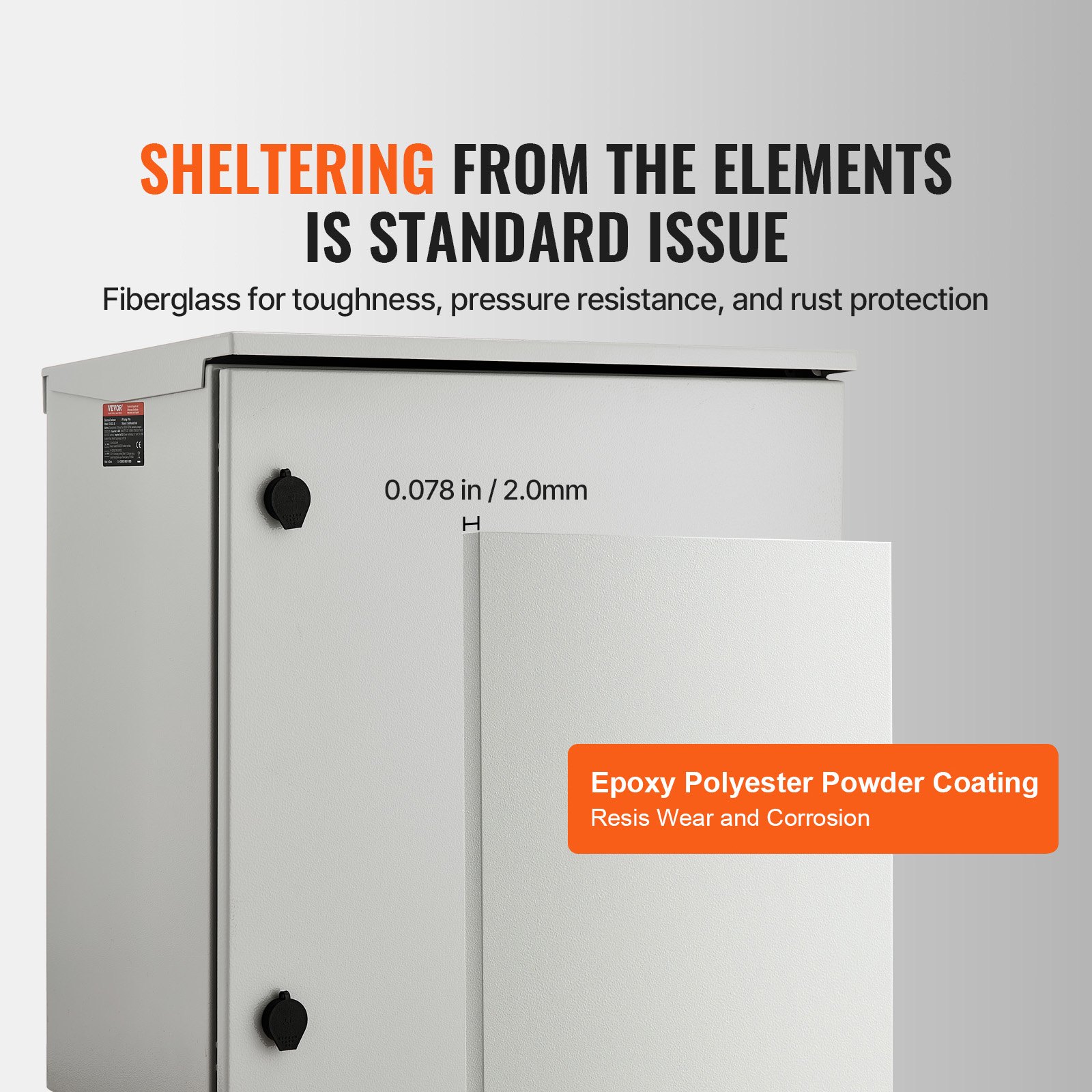 VEVOR electrical enclosure, 600x600x300 mm, NEMA 4 outdoor enclosure, IP66 waterproof & dustproof, cold-rolled steel, hinged junction box for indoor & outdoor use, with rain cover