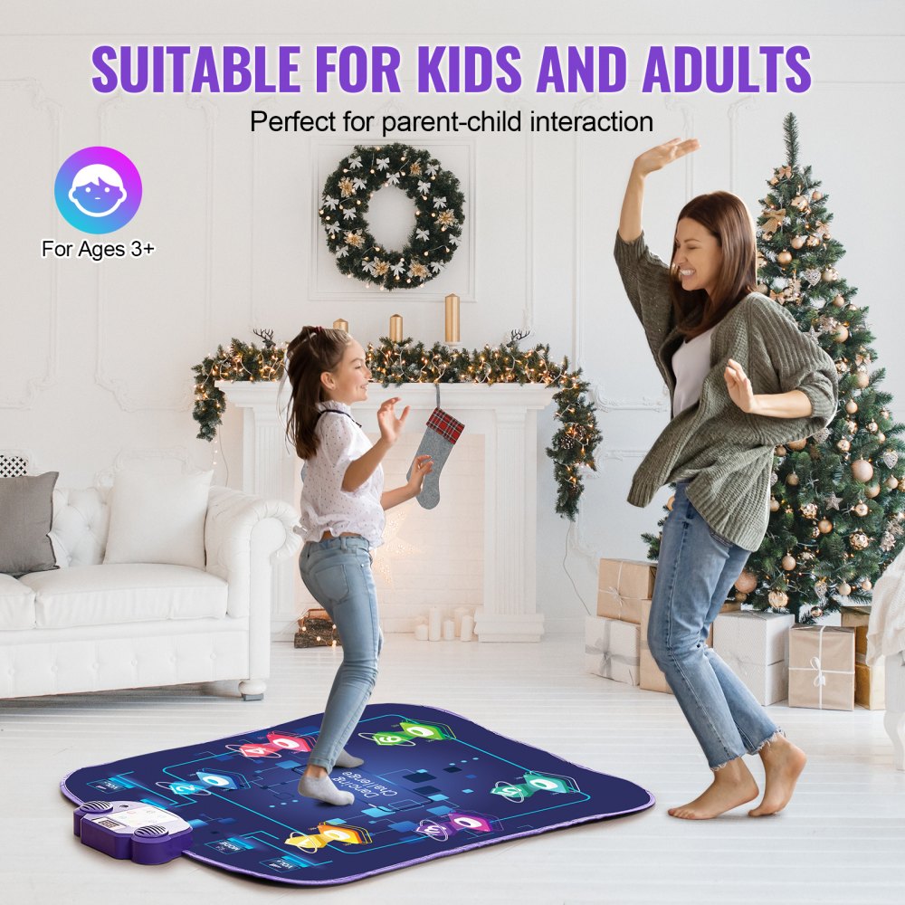 VEVOR Dance Mat, 6-Button Dance Mixer, Music Mat, Electronic Dance Pad with Wireless Bluetooth, LED Lights, 5 Play Modes, Adjustable Volume, Integrated Music, Ideal for Children 3 Years and Up