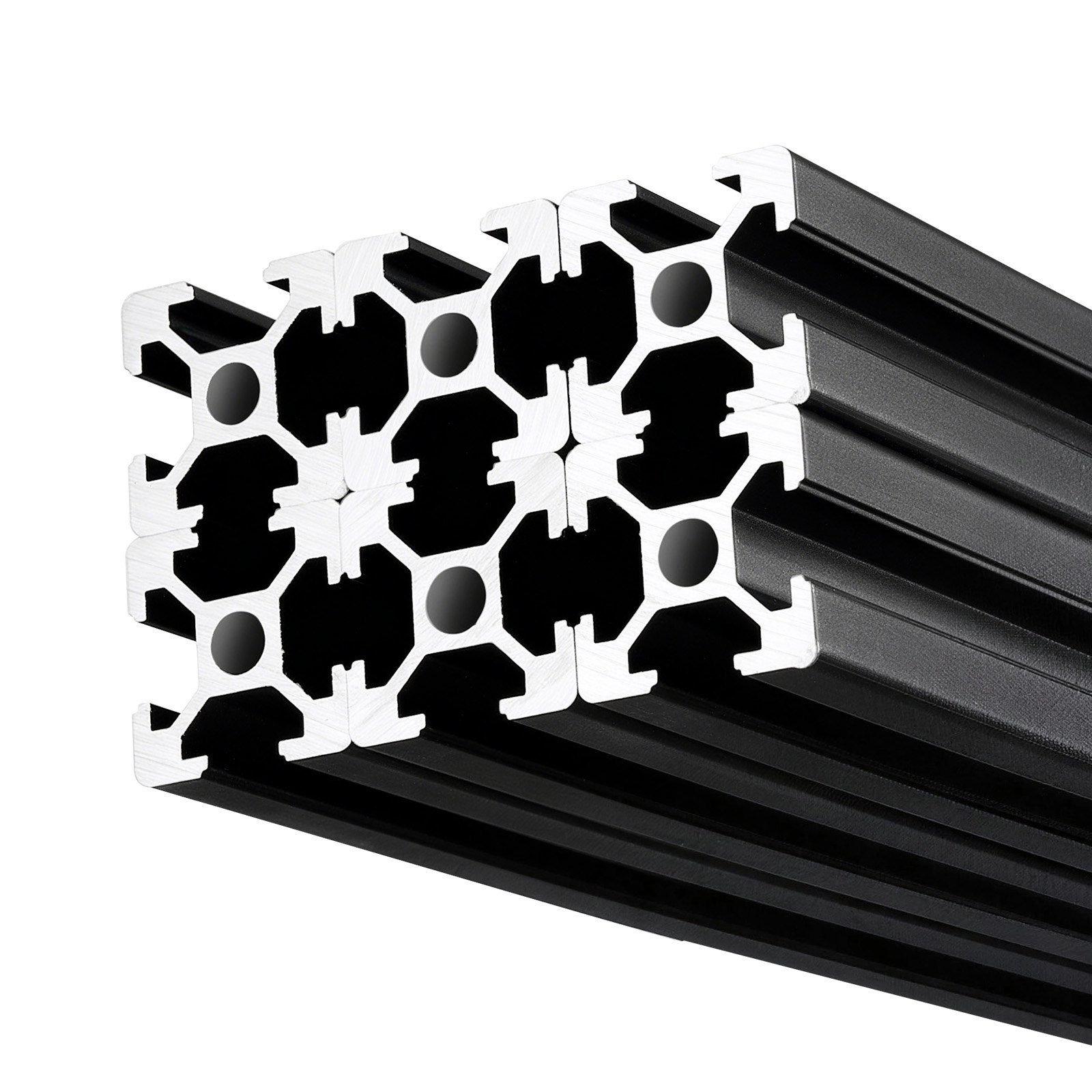 VEVOR Perfil de Extrusión de Aluminio 2020 Ranura en T Estándar Europeo, Carril Lineal de Extrusión 2000 mm, Perfil de Aluminio para Marcos de Impresoras 3D, Bancos de Trabajo CNC, 6 Piezas, Negro