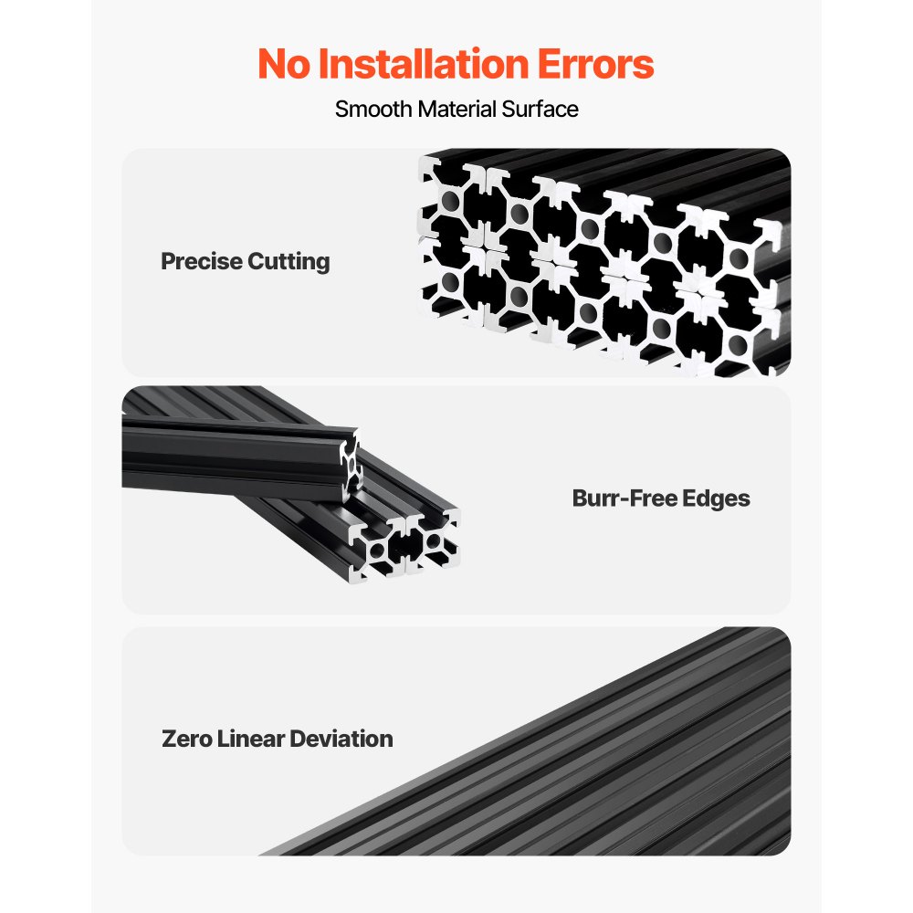 VEVOR Perfil de Extrusión de Aluminio 2020 Ranura en T Estándar Europeo, Carril Lineal de Extrusión 600 mm, Perfil de Aluminio para Marcos de Impresoras 3D, Bancos de Trabajo CNC, 10 Piezas, Negro