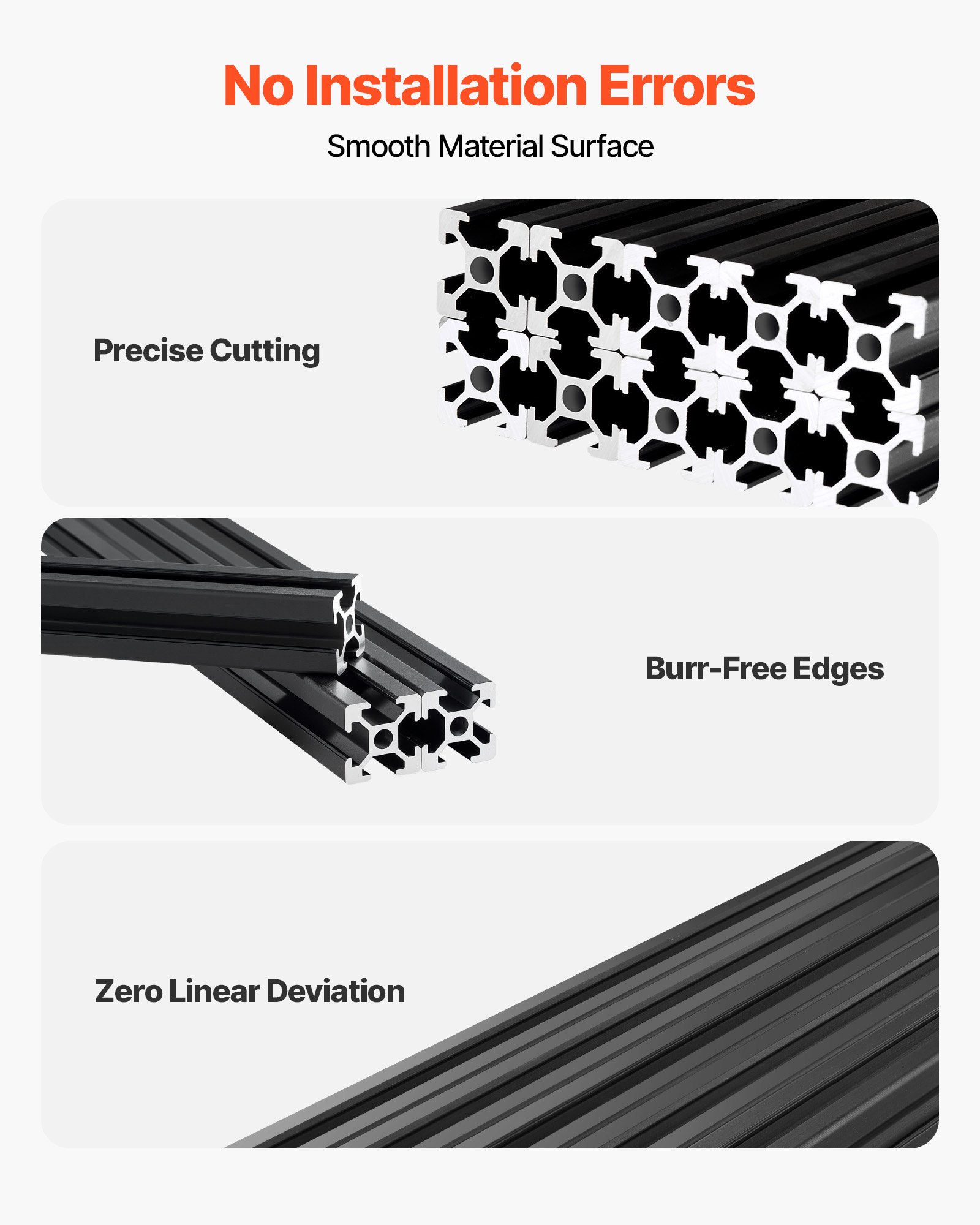 VEVOR Perfil de Extrusión de Aluminio 2020 Ranura en T Estándar Europeo, Carril Lineal de Extrusión 600 mm, Perfil de Aluminio para Marcos de Impresoras 3D, Bancos de Trabajo CNC, 10 Piezas, Negro