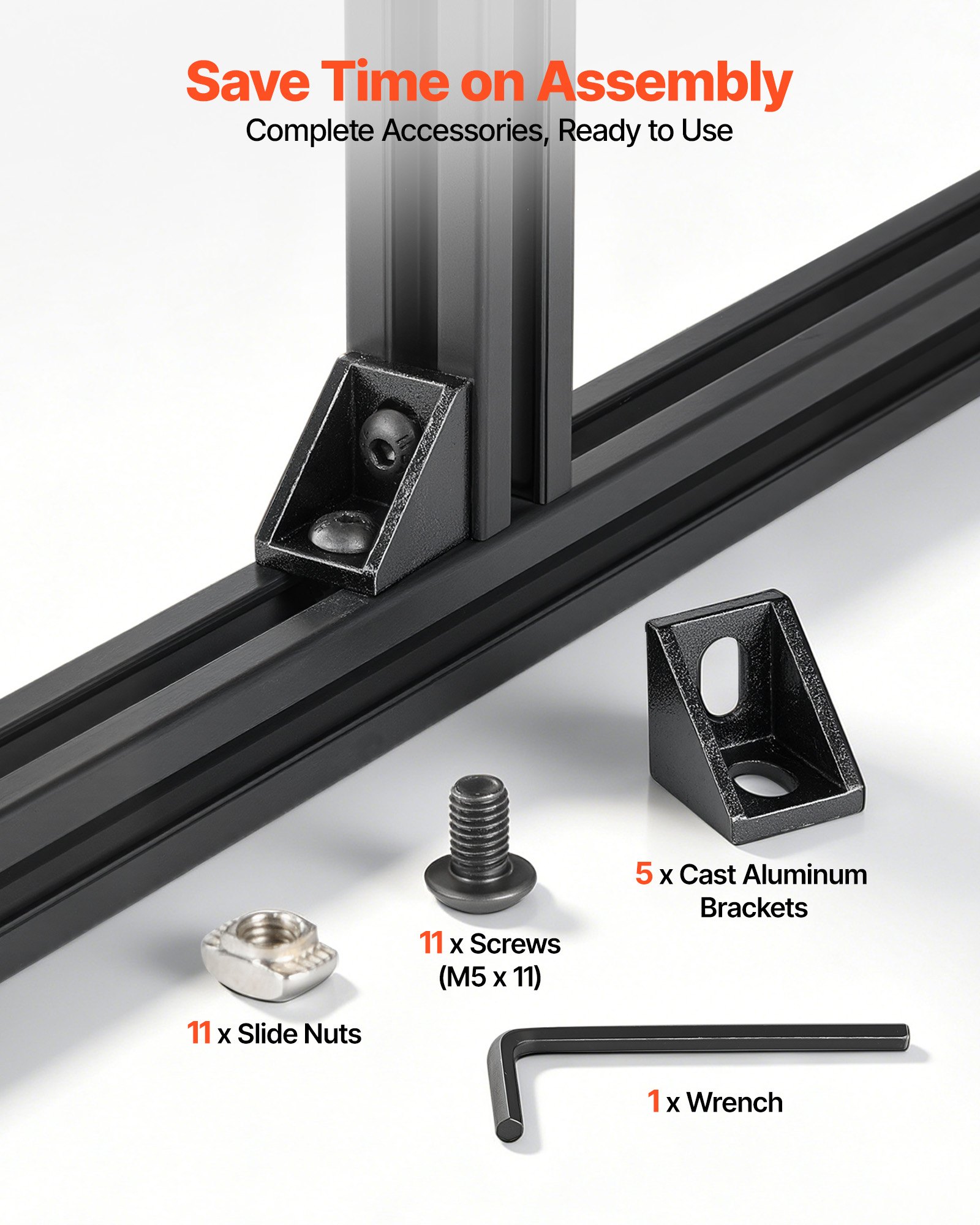 VEVOR Perfil de Extrusión de Aluminio 2020 Ranura en T Estándar Europeo, Carril Lineal de Extrusión 600 mm, Perfil de Aluminio para Marcos de Impresoras 3D, Bancos de Trabajo CNC, 10 Piezas, Negro