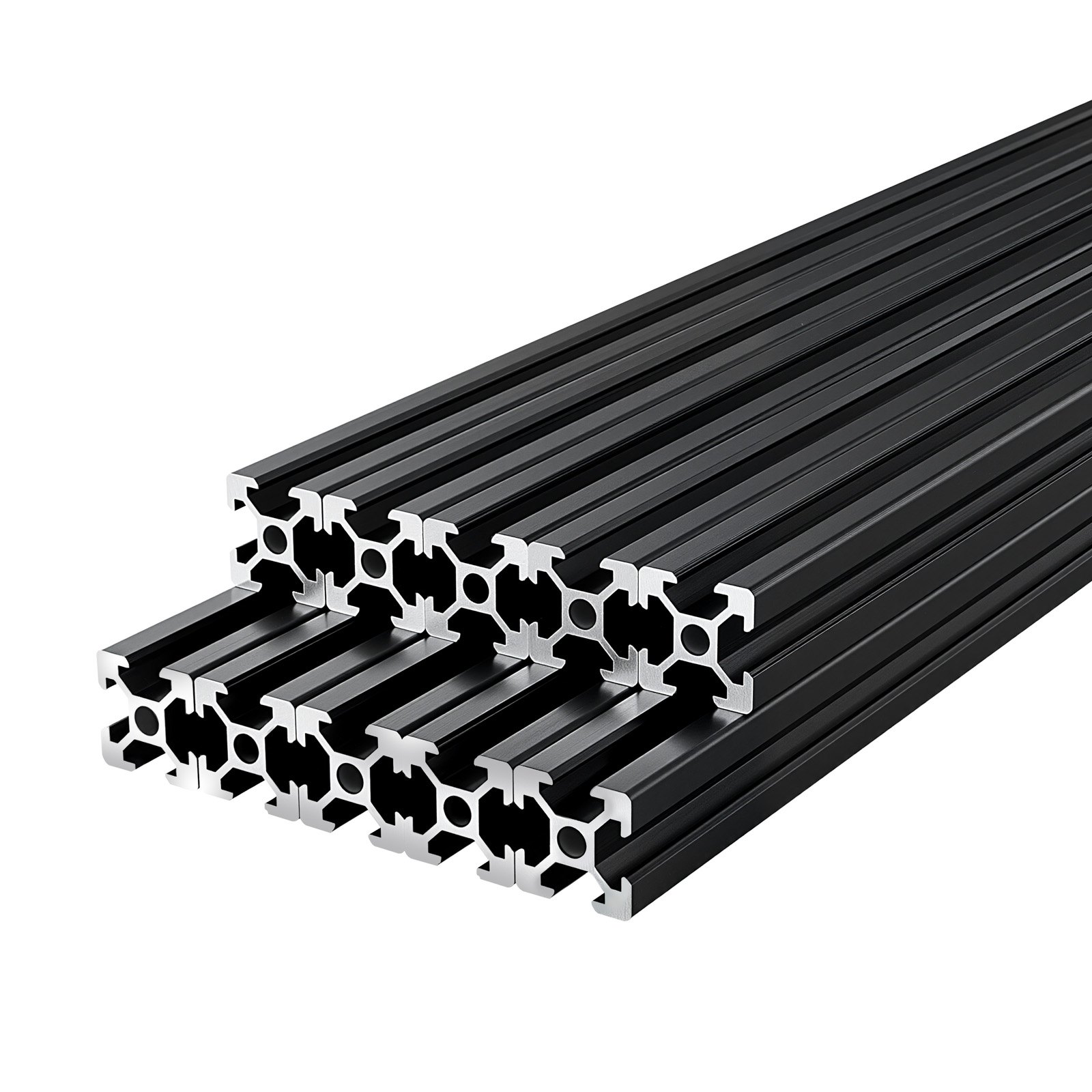 VEVOR Perfil de Extrusión de Aluminio 2020 Ranura en T Estándar Europeo, Carril Lineal de Extrusión 600 mm, Perfil de Aluminio para Marcos de Impresoras 3D, Bancos de Trabajo CNC, 10 Piezas, Negro