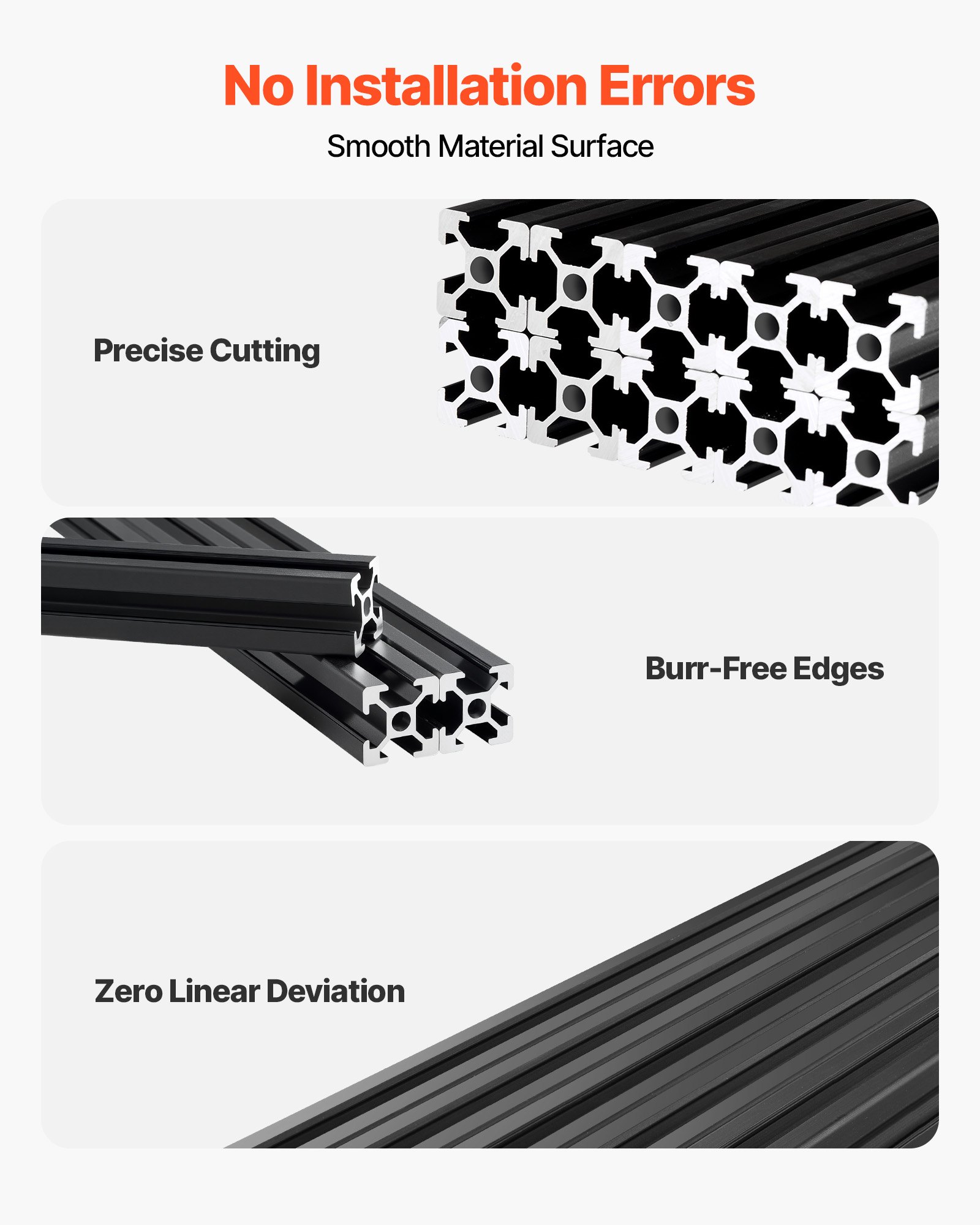 VEVOR Perfil de Extrusión de Aluminio 2020 Ranura en T Estándar Europeo, Carril Lineal de Extrusión 1220 mm, Perfil de Aluminio para Marcos de Impresoras 3D, Bancos de Trabajo CNC, 10 Piezas, Negro