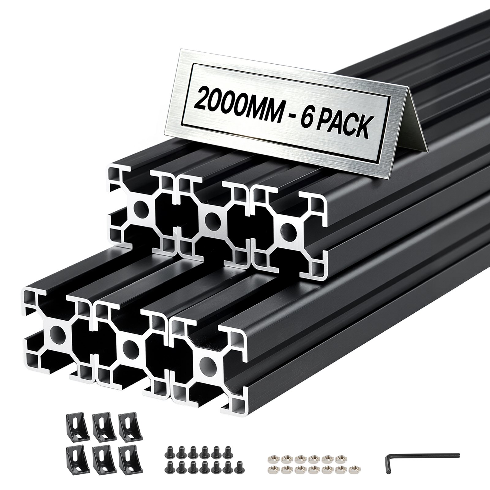 VEVOR Perfil de Extrusión de Aluminio 3030 Ranura en T Estándar Europeo, Carril Lineal de Extrusión 2000 mm, Perfil de Aluminio para Marcos de Impresoras 3D, Bancos de Trabajo CNC, 6 Piezas, Negro