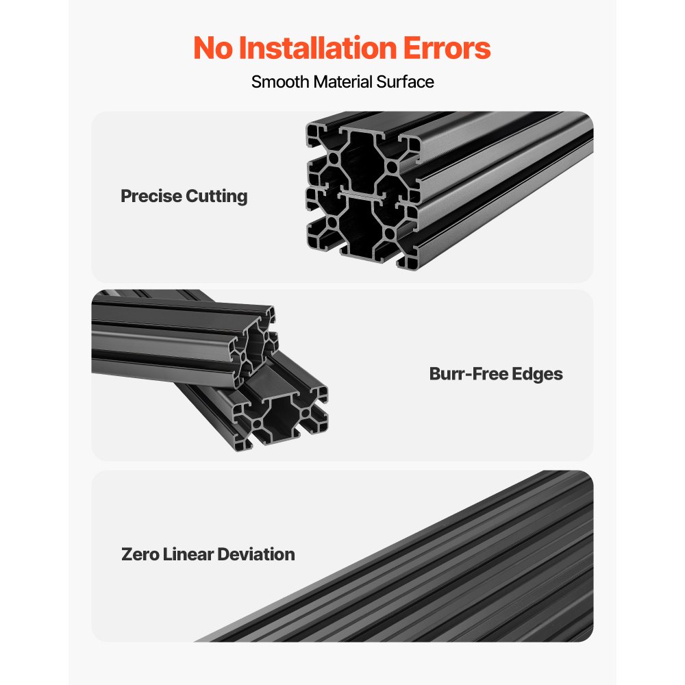 VEVOR Perfil de Extrusión de Aluminio 4080 Ranura en T Estándar Europeo, Carril Lineal de Extrusión 500 mm, Perfil de Aluminio para Marcos de Impresoras 3D, Bancos de Trabajo CNC, 2 Piezas, Negro