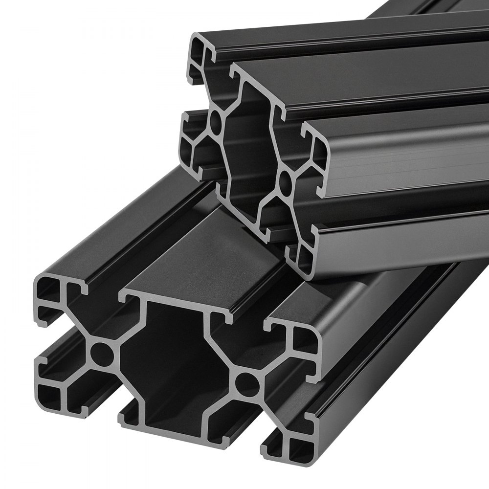 VEVOR Perfil de Extrusión de Aluminio 4080 Ranura en T Estándar Europeo, Carril Lineal de Extrusión 500 mm, Perfil de Aluminio para Marcos de Impresoras 3D, Bancos de Trabajo CNC, 2 Piezas, Negro