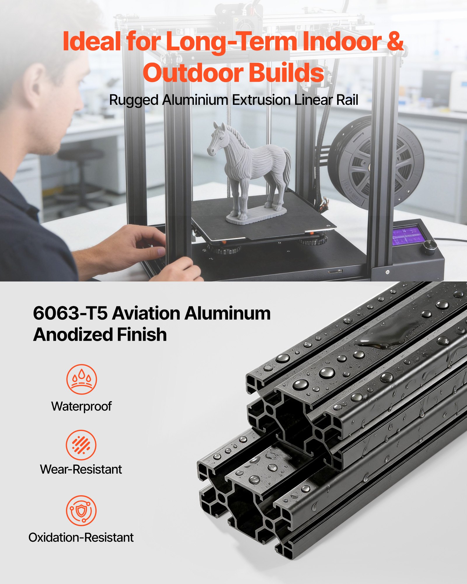 VEVOR Perfil de Extrusión de Aluminio 4080 Ranura en T Estándar Europeo, Carril Lineal de Extrusión 500 mm, Perfil de Aluminio para Marcos de Impresoras 3D, Bancos de Trabajo CNC, 2 Piezas, Negro