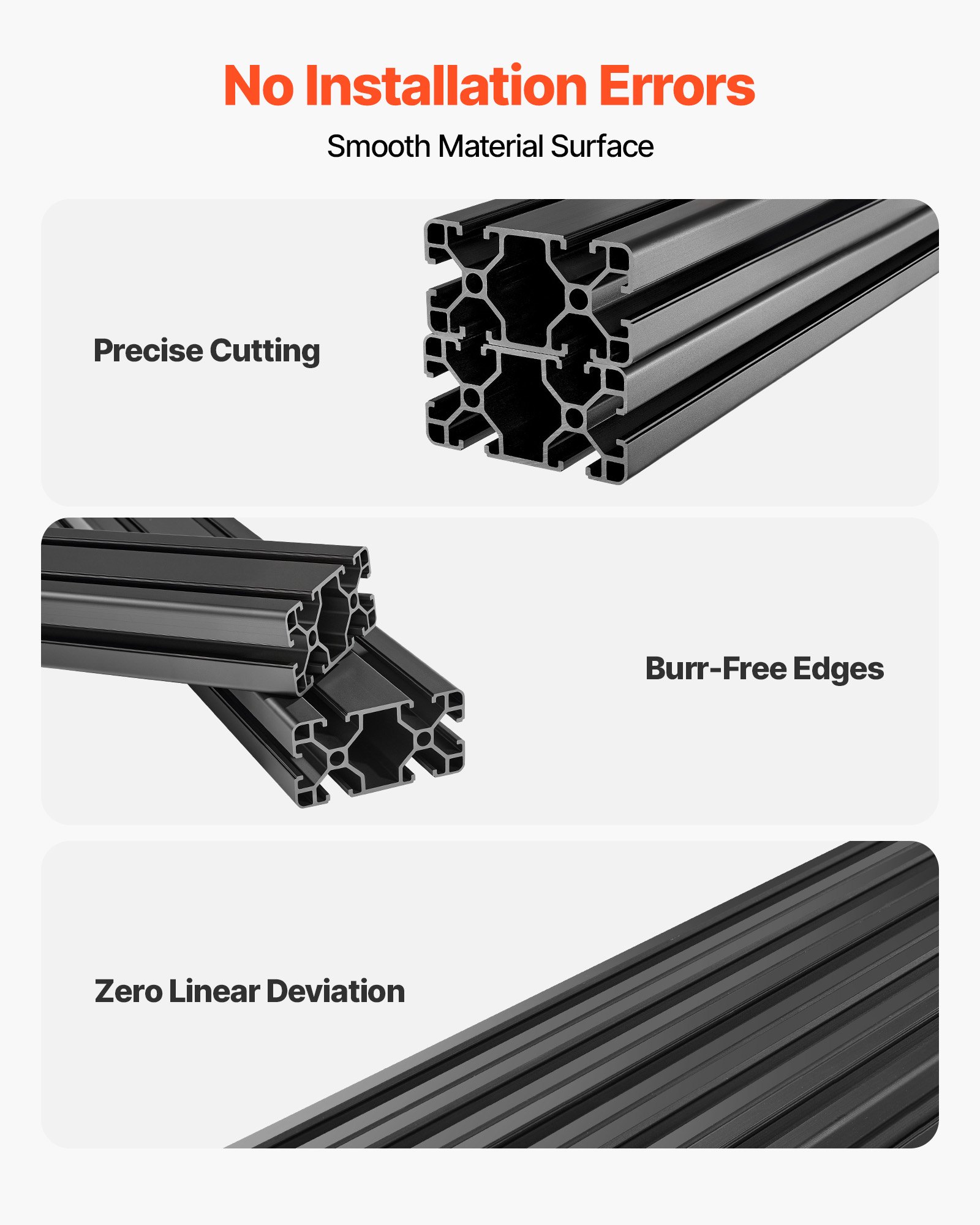 VEVOR Perfil de Extrusión de Aluminio 4080 Ranura en T Estándar Europeo, Carril Lineal de Extrusión 500 mm, Perfil de Aluminio para Marcos de Impresoras 3D, Bancos de Trabajo CNC, 2 Piezas, Negro