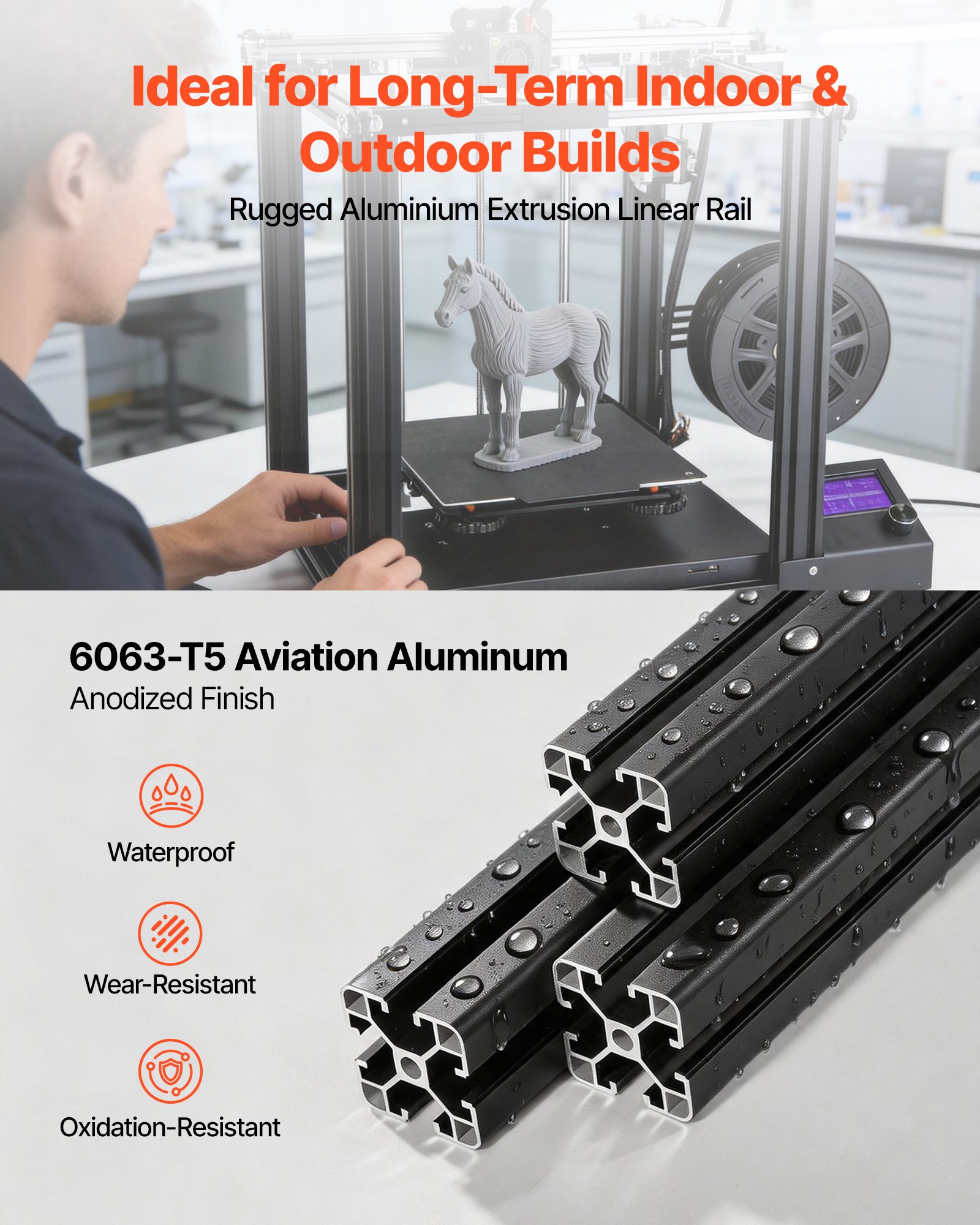 VEVOR Perfil de Extrusión de Aluminio 4040 Ranura en T Estándar Europeo, Carril Lineal de Extrusión 400 mm, Perfil de Aluminio para Marcos de Impresoras 3D, Bancos de Trabajo CNC, 4 Piezas, Negro