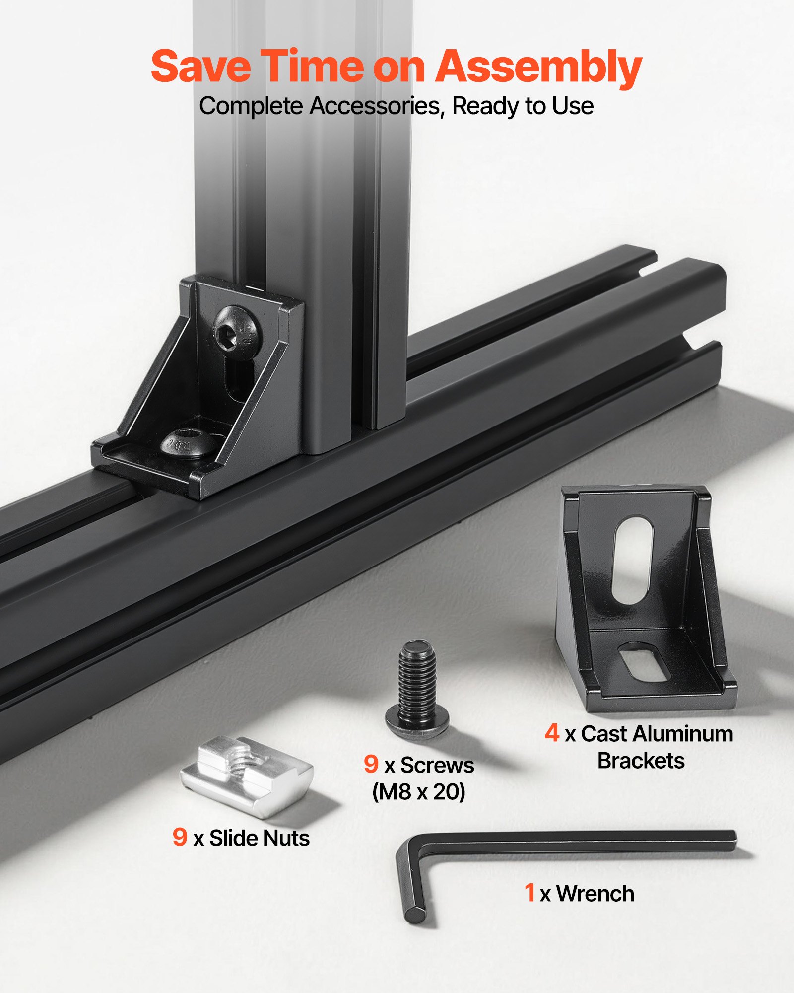VEVOR Perfil de Extrusión de Aluminio 4040 Ranura en T Estándar Europeo, Carril Lineal de Extrusión 400 mm, Perfil de Aluminio para Marcos de Impresoras 3D, Bancos de Trabajo CNC, 4 Piezas, Negro