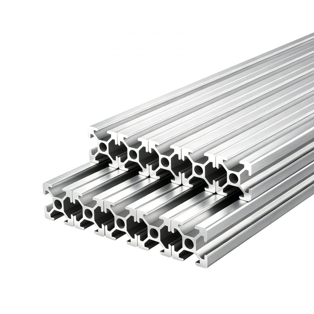VEVOR Perfil de Extrusión de Aluminio 2020 Ranura en T Estándar Europeo, Carril Lineal de Extrusión 1000 mm, Perfil de Aluminio para Marcos de Impresoras 3D, Bancos de Trabajo CNC, 10 Piezas, Plata