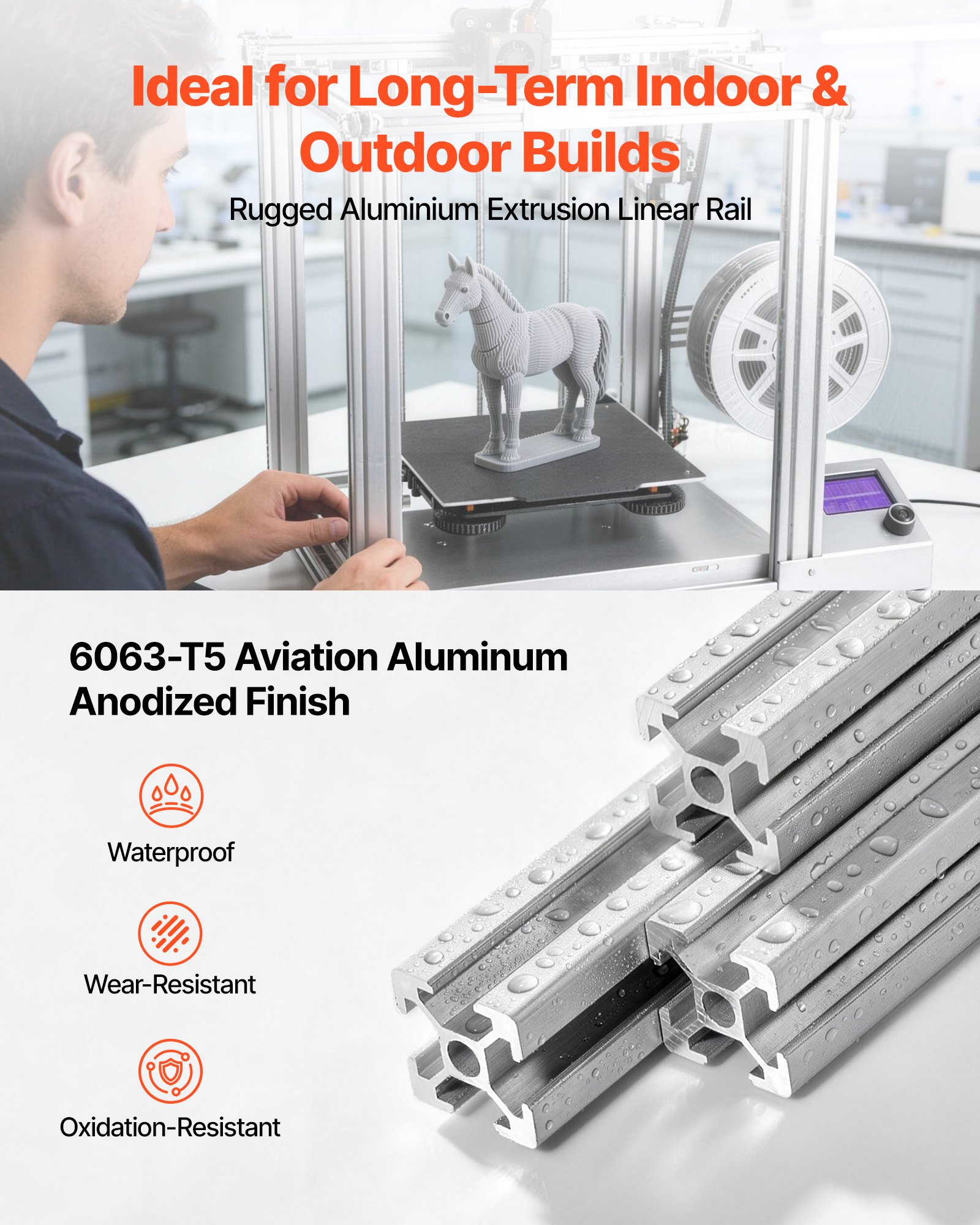 VEVOR Perfil de Extrusión de Aluminio 2020 Ranura en T Estándar Europeo, Carril Lineal de Extrusión 1000 mm, Perfil de Aluminio para Marcos de Impresoras 3D, Bancos de Trabajo CNC, 10 Piezas, Plata