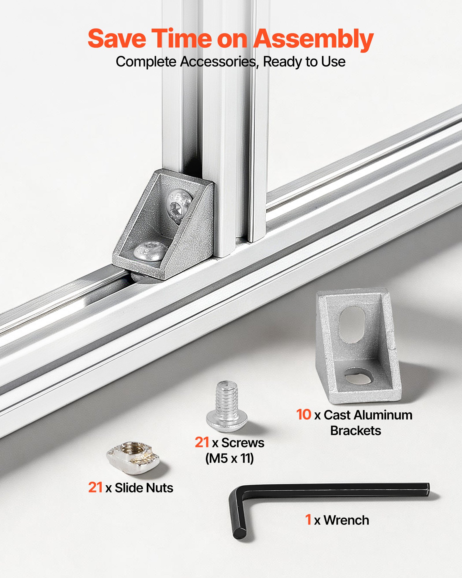 VEVOR Perfil de Extrusión de Aluminio 2020 Ranura en T Estándar Europeo, Carril Lineal de Extrusión 1000 mm, Perfil de Aluminio para Marcos de Impresoras 3D, Bancos de Trabajo CNC, 10 Piezas, Plata