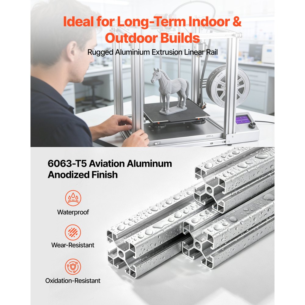 VEVOR Perfil de Extrusión de Aluminio 4040 Ranura en T Estándar Europeo, Carril Lineal de Extrusión 2000 mm, Perfil de Aluminio para Marcos de Impresoras 3D, Bancos de Trabajo CNC, 6 Piezas, Plata