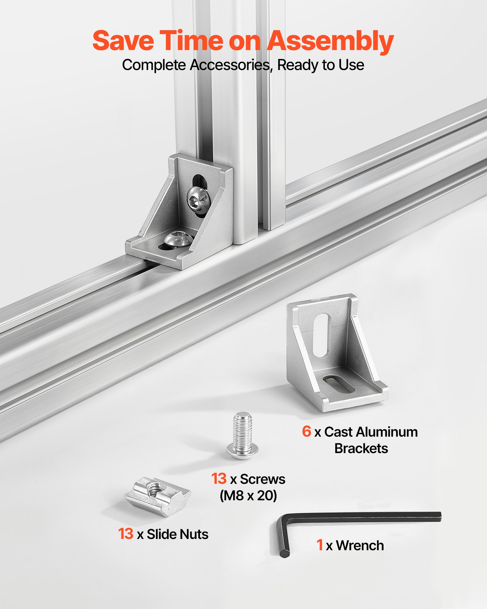 VEVOR Perfil de Extrusión de Aluminio 4040 Ranura en T Estándar Europeo, Carril Lineal de Extrusión 2000 mm, Perfil de Aluminio para Marcos de Impresoras 3D, Bancos de Trabajo CNC, 6 Piezas, Plata