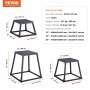 VEVOR 3-Piece Plyometric Jump Boxes, 305/458/609 mm Plyometric Box Black, Non-Slip Fitness Exercise Step-Up Box Set for Home Fitness Training, Conditioning Strength Training, Jump Training Portable