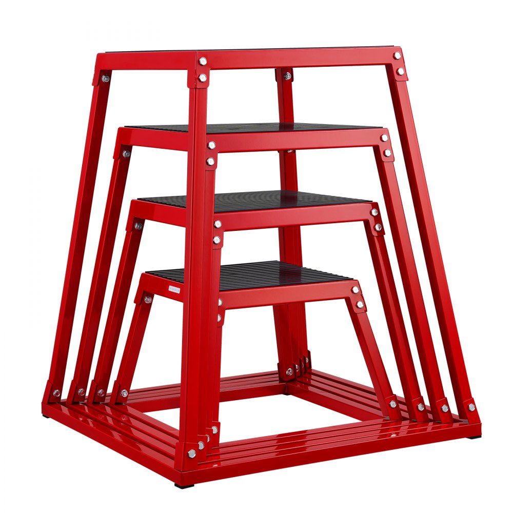 VEVOR 4-Piece Plyometric Jump Boxes, 305/458/609/762 mm Plyometric Box Red, Non-Slip Fitness Exercise Step-Up Box Set for Home Fitness Training, Conditioning Strength Training, Jump Training Portable