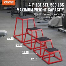 VEVOR Caja Pliométrica 4 Piezas 305/458/609/762 mm Plataforma Pliométrica Carga 227 kg Caja de Salto Culturismo Fitness Crossfit Entrenamiento Pliométrico Flexiones Sentadillas Gimnasio Hogar, Rojo