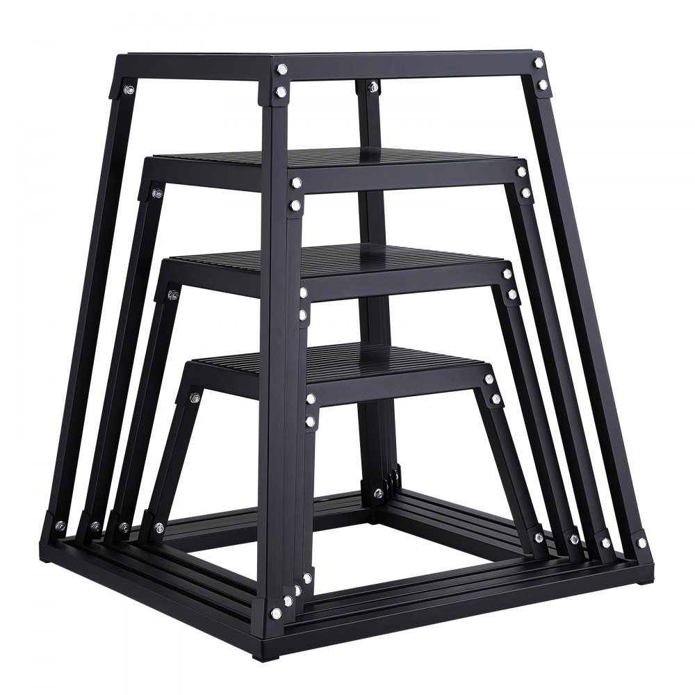 VEVOR Caja Pliométrica 4 PCS 305/458/609/762 mm Plataforma Pliométrica Carga 227 kg Caja de Salto Culturismo Fitness Crossfit para Entrenamiento Pliométrico Flexiones Sentadillas Gimnasio Hogar, Negro