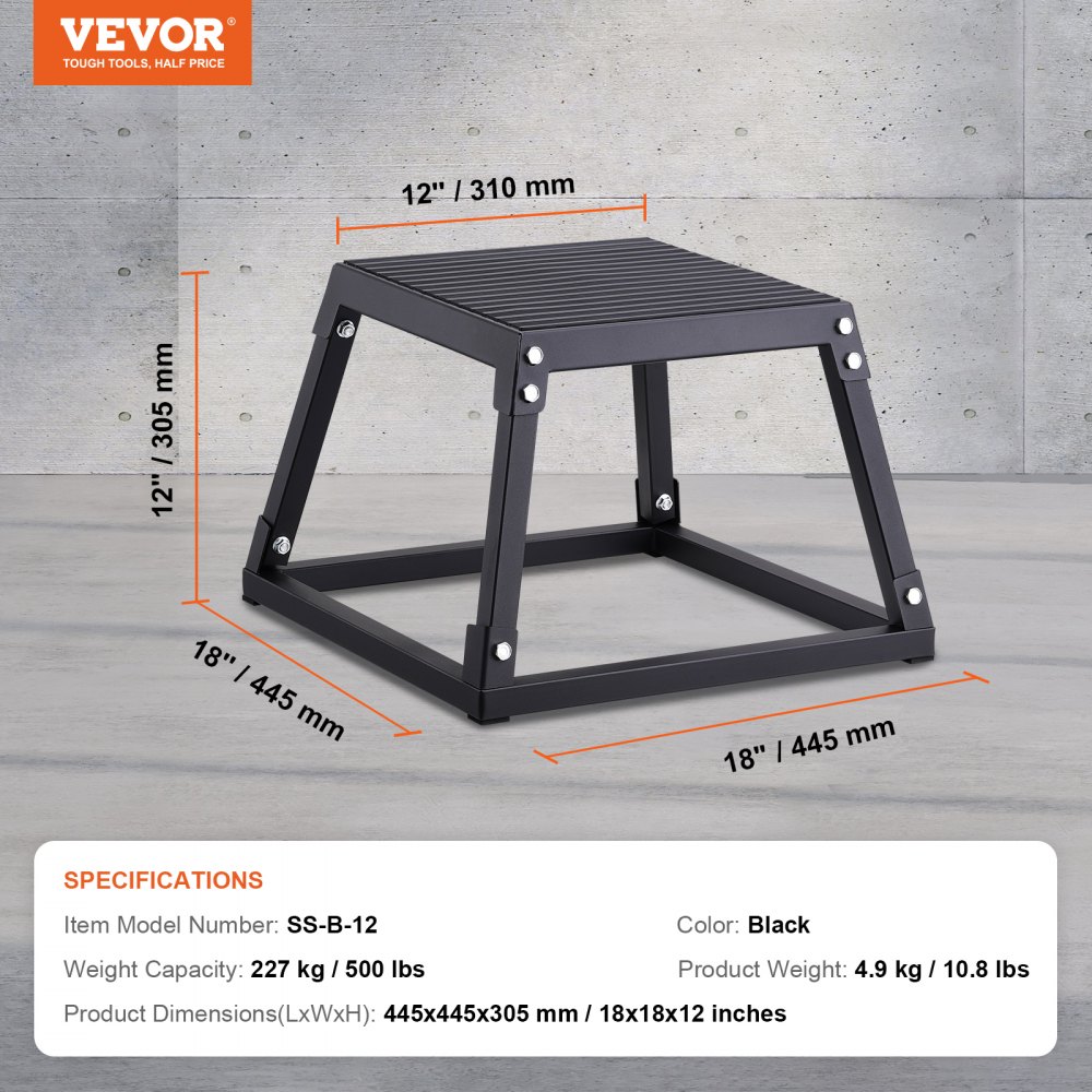 VEVOR Caja Pliométrica Plataforma Pliométrica Antideslizante 305 mm de Alto Carga 227 kg Caja de Salto Culturismo Fitness Crossfit para Entrenamiento Pliométrico Flexiones Sentadillas Gimnasio Hogar