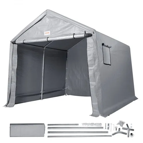 VEVOR Tienda de Almacenamiento en Garaje Exterior 304,8x304,8x259,1 cm Todo Cobertizo de Jardín con Puerta Enrollable con Cremallera, Ventanas Ventiladas para Motos, Bicicletas, Herramientas de Jardín