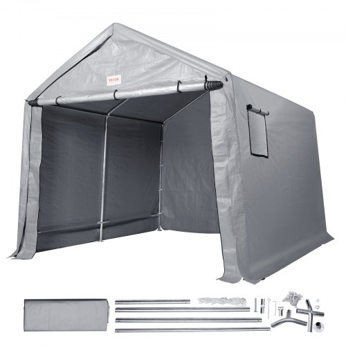 VEVOR Tienda de Almacenamiento en Garaje Exterior 243,8x426,7x231,6 cm Todo Cobertizo de Jardín con Puerta Enrollable con Cremallera, Ventanas Ventiladas para Motos, Bicicletas, Herramientas de Jardín