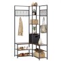 VEVOR Perchero de Esquina 180 cm, Organizador de Ropa con Ganchos Banco Zapatero y Estantes para Abrigos Bolsos Calzado, Armario Abierto para Entrada Pasillos Dormitorio Salón, Marrón Rústico y Negro