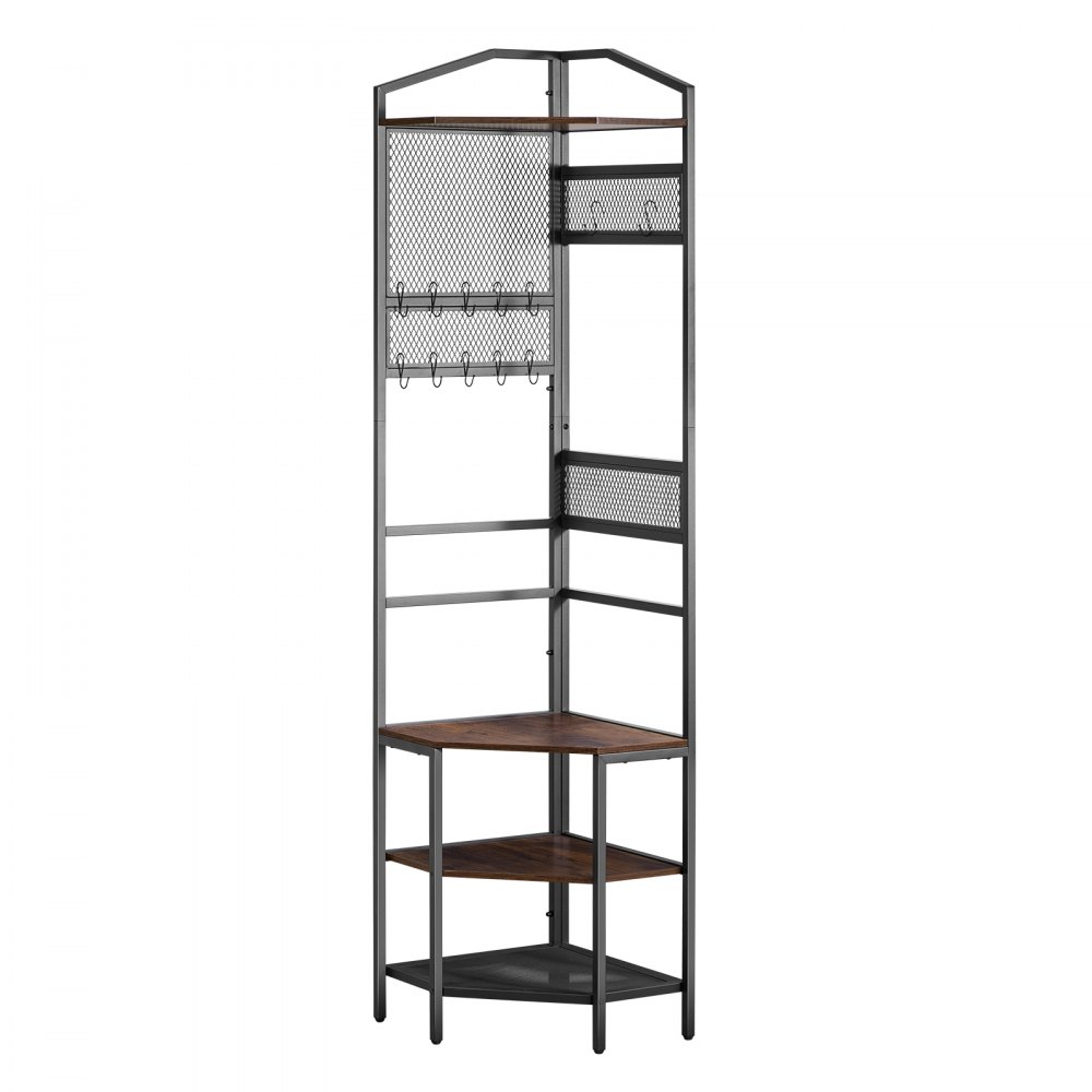 VEVOR Perchero de Esquina 181 cm, Organizador de Ropa con Ganchos y Estante Superior, Armario Abierto con Zapatero, Recibidor de Ropa para Entrada Pasillos Dormitorio Sala de Estar, Marrón y Negro