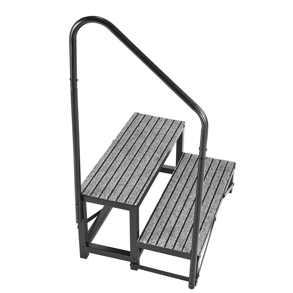 VEVOR Escalera para Autocaravana de 2 Peldaños, Escalera con Pasamanos Carga de 299,38 kg, con Alfombrilla Antideslizante, para Personas Mayores y Mascotas, Portátil para Jacuzzi, Caravana, Porche