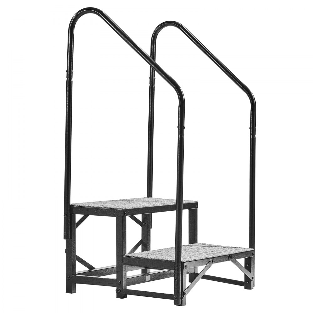 VEVOR Escalera para Autocaravana de 2 Peldaños Carga de 299,38 kg, Escalera con Pasamanos Doble con Alfombrilla Antideslizante, para Personas Mayores y Mascotas, Portátil para Jacuzzi, Caravana