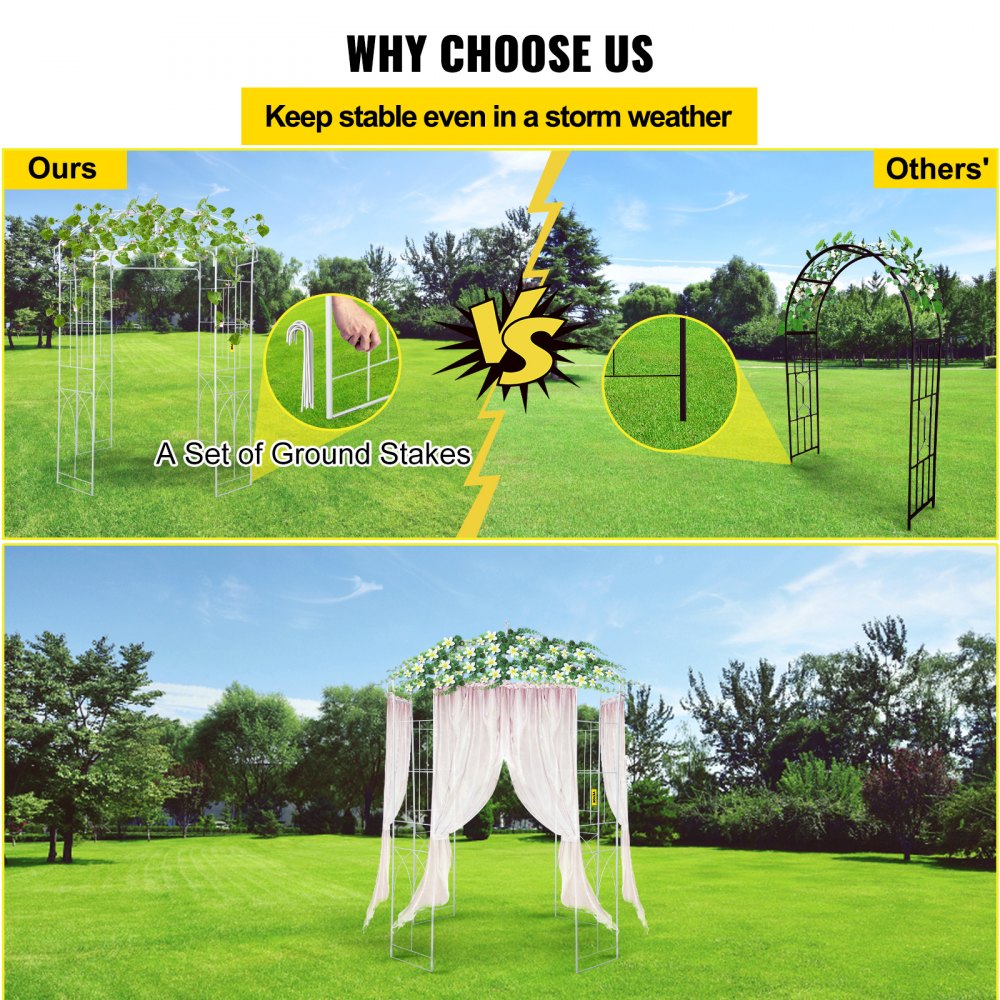 VEVOR Pérgola Gazebo con forma de jaula para pájaros, 9' x 6,6', para bodas, jardín al aire libre, color blanco