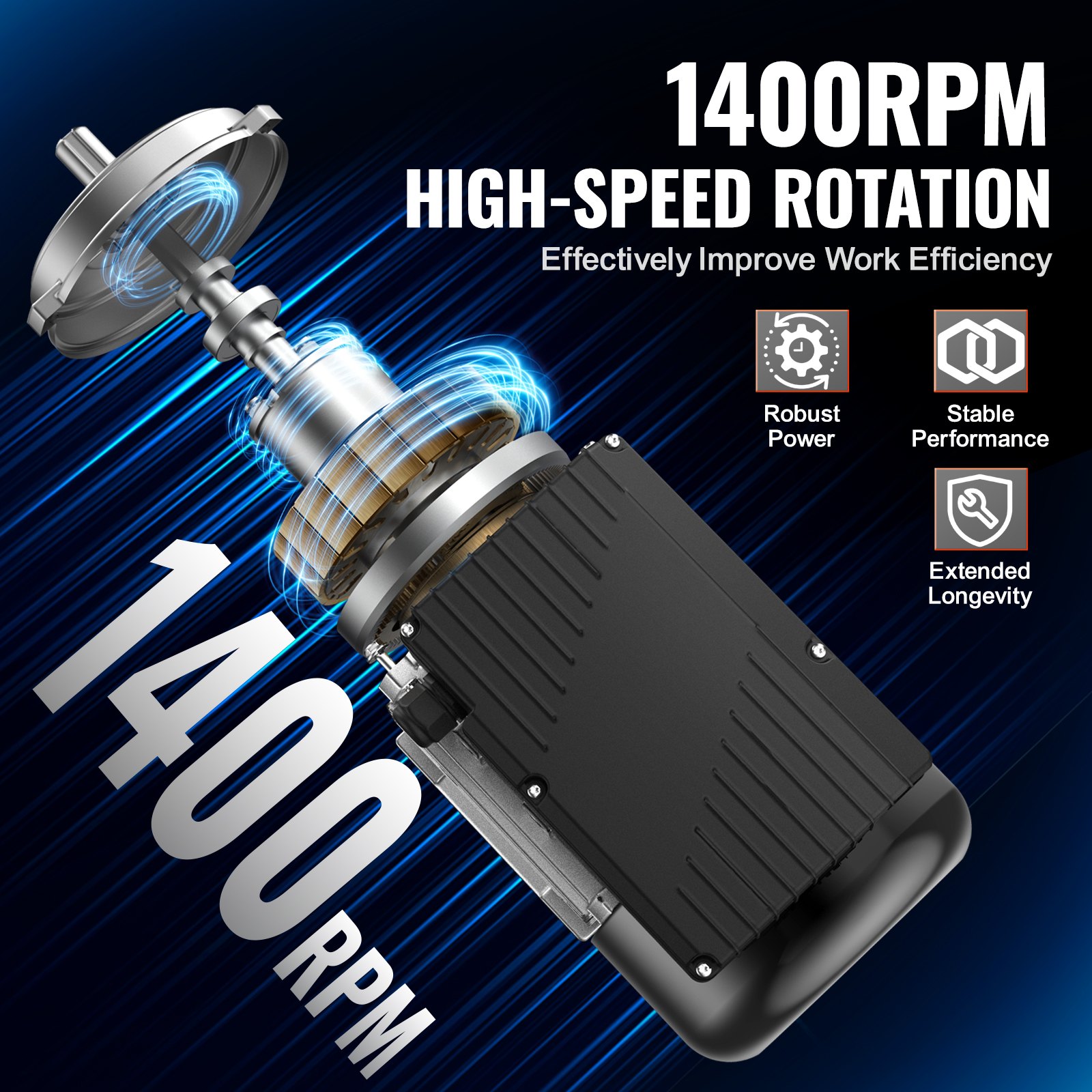 VEVOR 0.75 kW electric motor 1400 rpm, AC 220~240 V 5.45 A, 80, B3 frame, single-phase air compressor motor, 19 mm splined shaft, forward/reverse rotation for agricultural machinery and general equipment