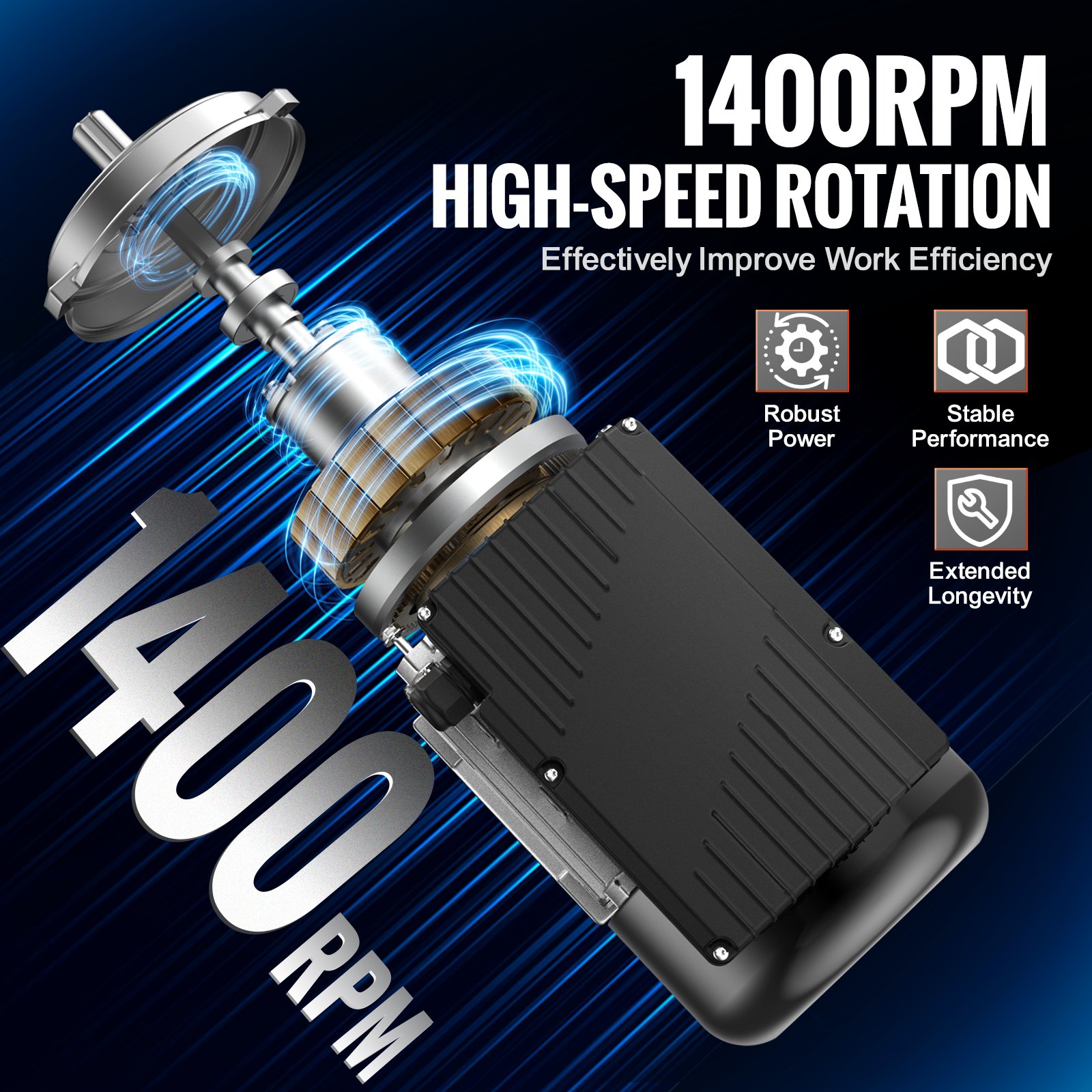 VEVOR 0.55 kW electric motor 1400 rpm, AC 220-240 V, 4.5 A, 80, B3 frame, single-phase air compressor motor, 19 mm splined shaft, forward/reverse rotation for agricultural machinery and general equipment