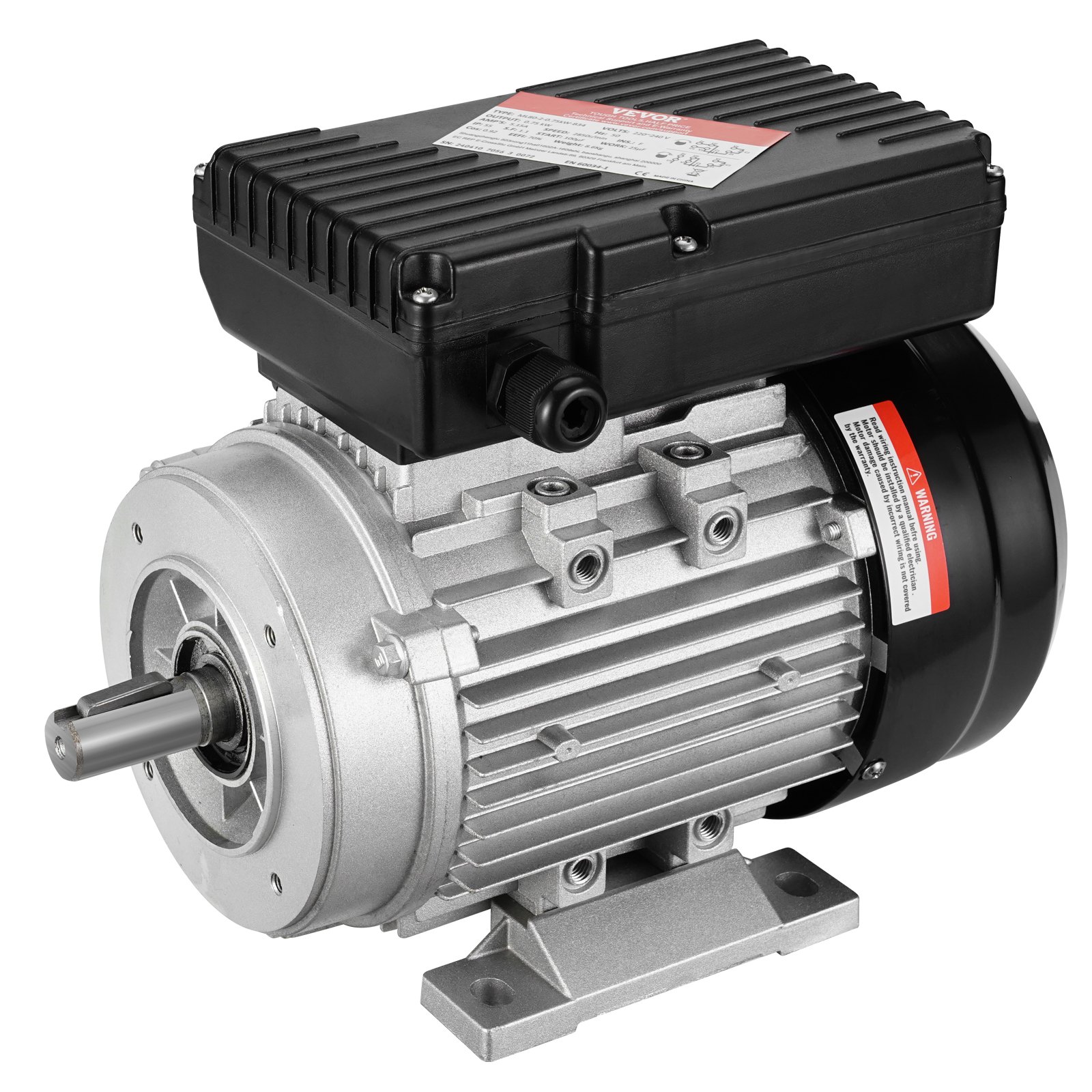 VEVOR Motor eléctrico 0.75KW 2850 rpm, AC 220~240V 5.15A, 80, marco B34, motor de compresor de aire monofásico, eje con llave de 19 mm, rotación CW/CCW para maquinaria agrícola y equipo general