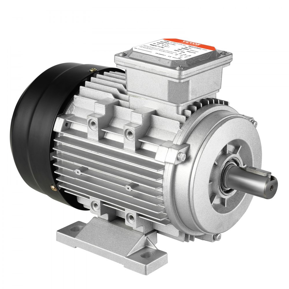 VEVOR 1.5 kW electric motor, 3000 rpm, AC 230 V/400 V, 9.5 A/3.5 A, 90 l, B3 frame, 3-phase air compressor motor, 24 mm splined shaft, forward/reverse rotation for agricultural machinery and general equipment