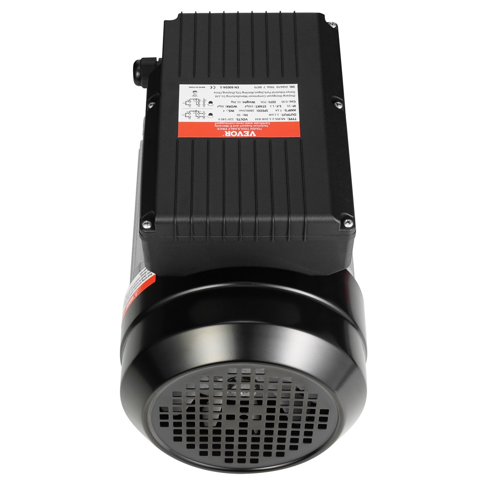 VEVOR Motor eléctrico 1.1KW 2800 rpm, AC 220~240V 7.1A, 90S, marco B34, motor de compresor de aire monofásico, eje con llave de 24 mm, rotación CW/CCW para maquinaria agrícola y equipos generales