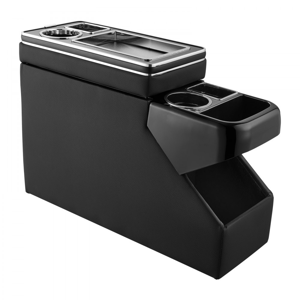 VEVOR Caja de Almacenamiento entre Asientos, para Montaje en el Piso, Organizador de Herramientas para Consola Central, con Tapa Deslizante y Portavasos, para Camionetas, Minivans y SUV, Negro
