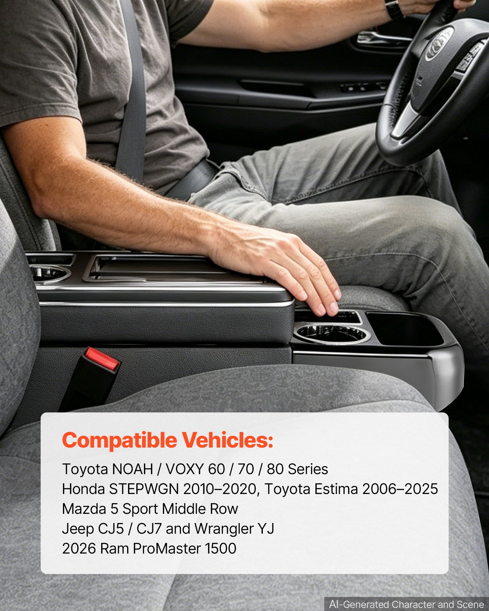 VEVOR Caja de Almacenamiento entre Asientos, para Montaje en el Piso, Organizador de Herramientas para Consola Central, con Tapa Deslizante y Portavasos, para Camionetas, Minivans y SUV, Negro