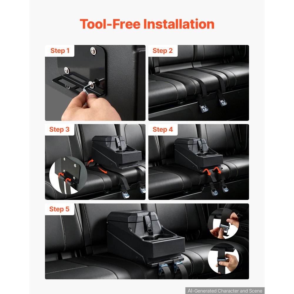 VEVOR Caja de Almacenamiento con Reposabrazo para Consola Central, Organizador de Herramientas de HDPE, con Portavasos y Cerradura, Compatible con Polaris Ranger y Can-Am Defender 2017-2026, Negro