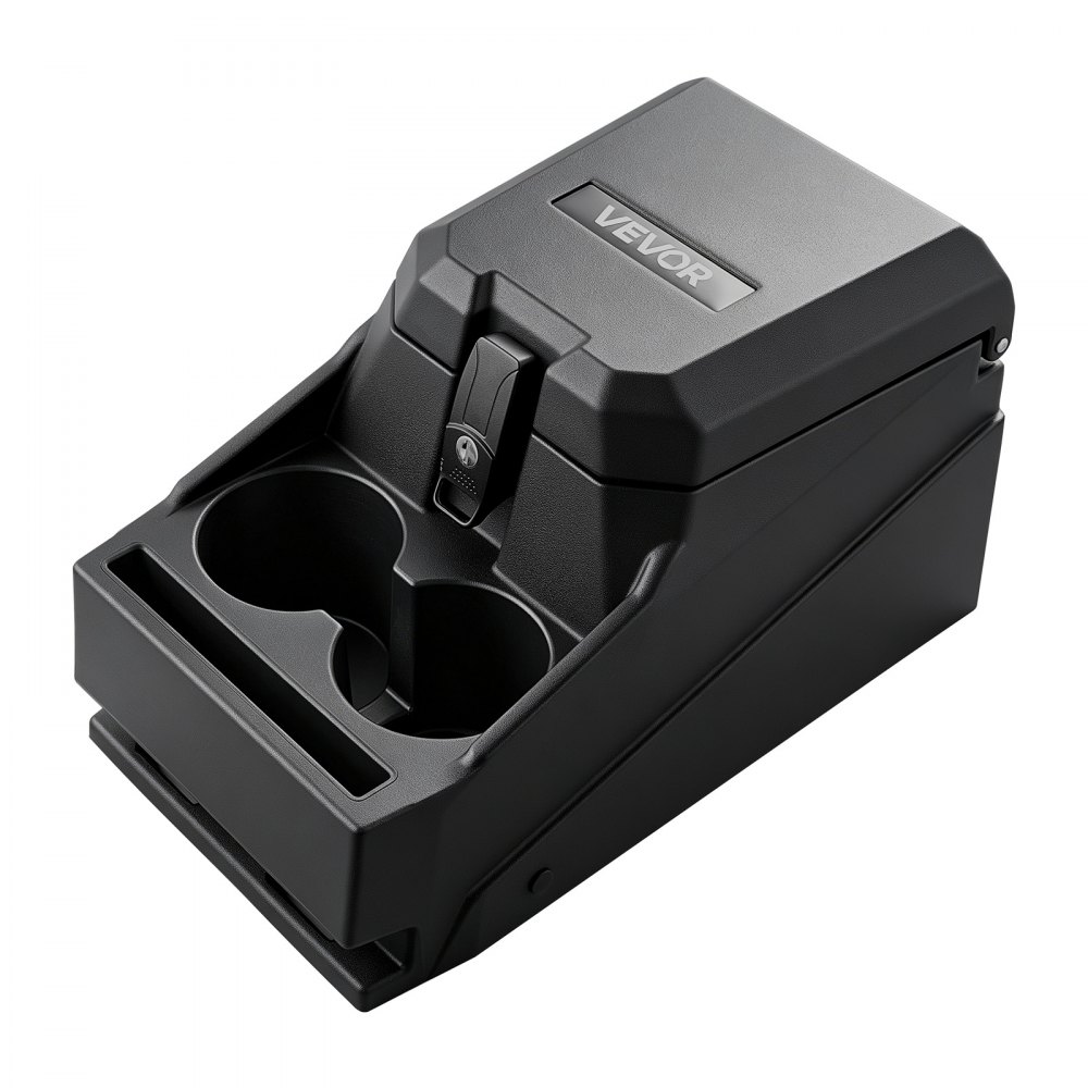 VEVOR Caja de Almacenamiento con Reposabrazo para Consola Central, Organizador de Herramientas de HDPE, con Portavasos y Cerradura, Compatible con Polaris Ranger y Can-Am Defender 2017-2026, Negro