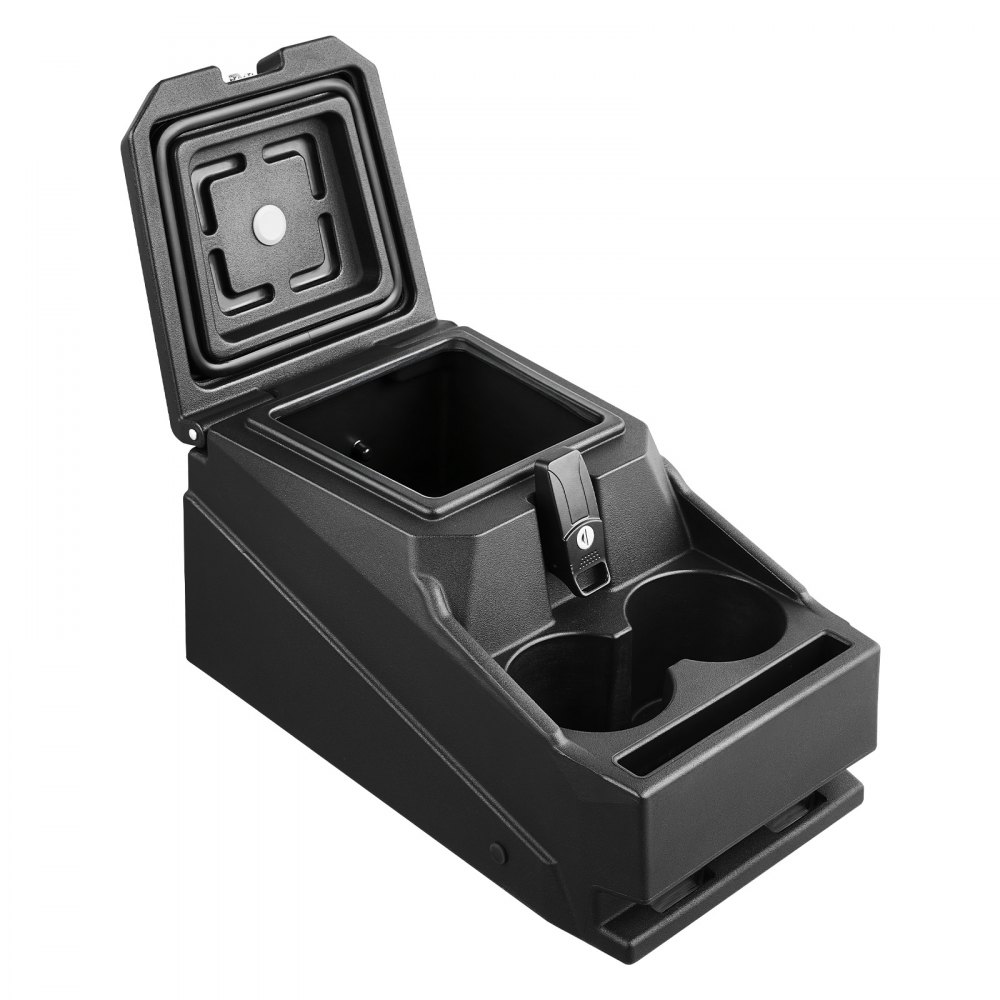VEVOR Caja de Almacenamiento con Reposabrazo para Consola Central, Organizador de Herramientas de HDPE, con Portavasos y Cerradura, Compatible con Polaris Ranger y Can-Am Defender 2017-2026, Negro
