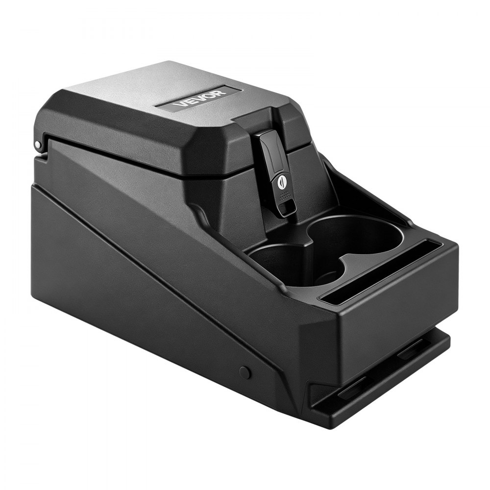 VEVOR Caja de Almacenamiento con Reposabrazo para Consola Central, Organizador de Herramientas de HDPE, con Portavasos y Cerradura, Compatible con Polaris Ranger y Can-Am Defender 2017-2026, Negro